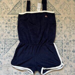 🧡3/15 NWT Gap Navy Terry Romper One Size Kids S (6-7)